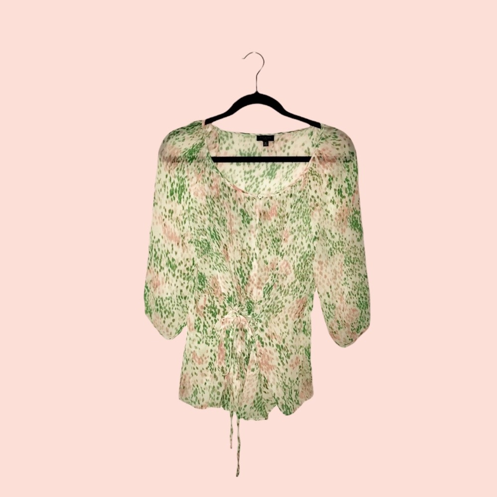 Vintage Talbots Blouse- Sheer Floral Pink/Green/White w/ pink camisole -Size 8P
